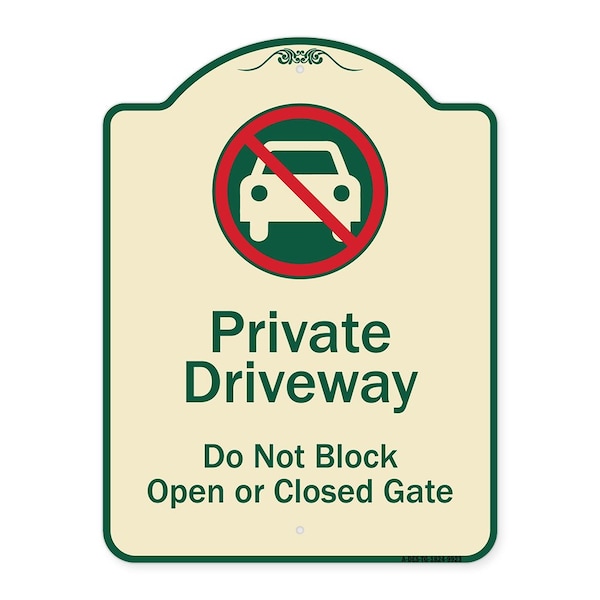 Designer Series-Private Driveway Don't Block Open Closed Gate W/ No Park, 24" x 18", TG-1824-9923